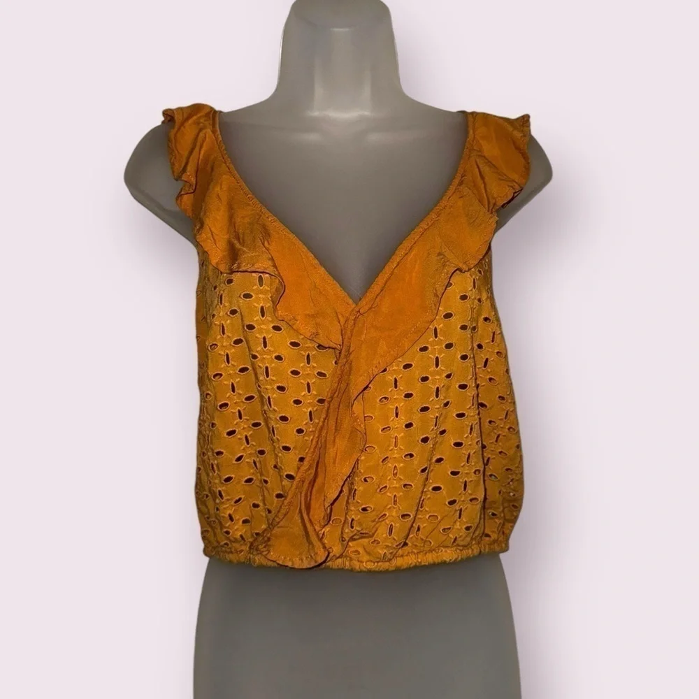 Free People Soulshine Eyelet Tank Top Orange Ruffle Size XS